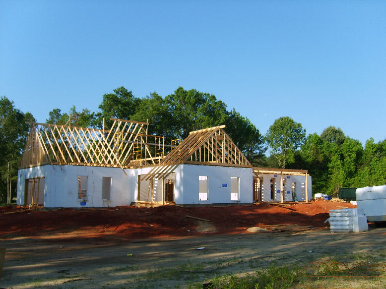 Poured ICF walls with partial roof framing